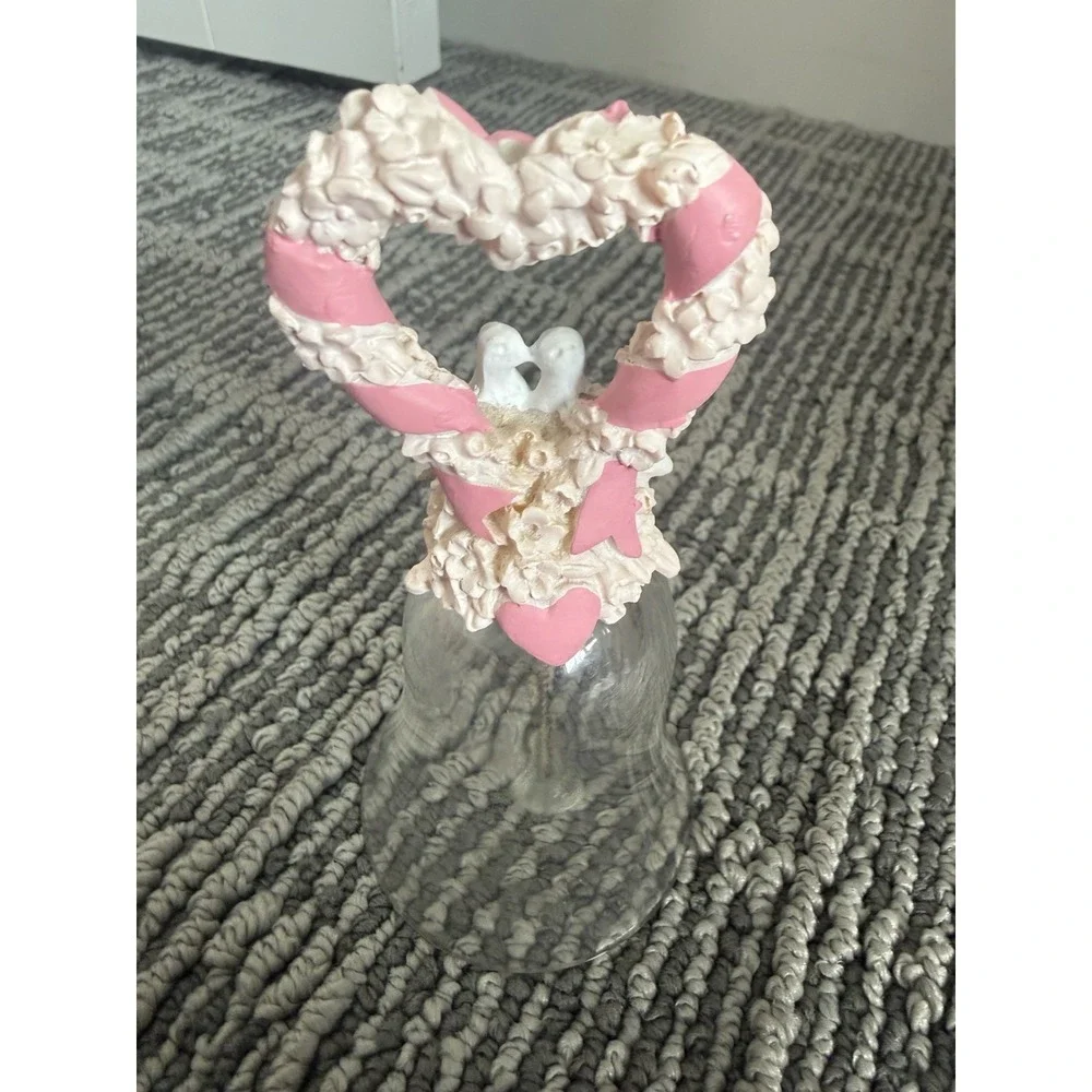 NEW IN BOX Avon Crystal Bell 1992 Wedding Anniversary DOVES in HEART Pink Ribbon